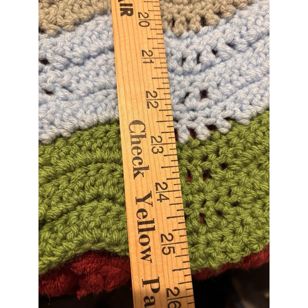 Baby Blanket Handmade Crochet Wave Stitch Green Gray Blue Stripes 25x21 Nursery